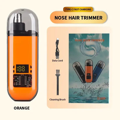 Orange nose hair trimmer with accessories.