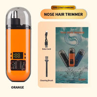 Orange nose hair trimmer with accessories.