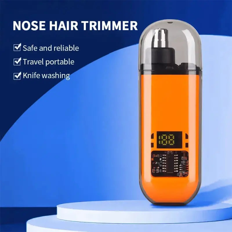 Orange nose hair trimmer with digital display.