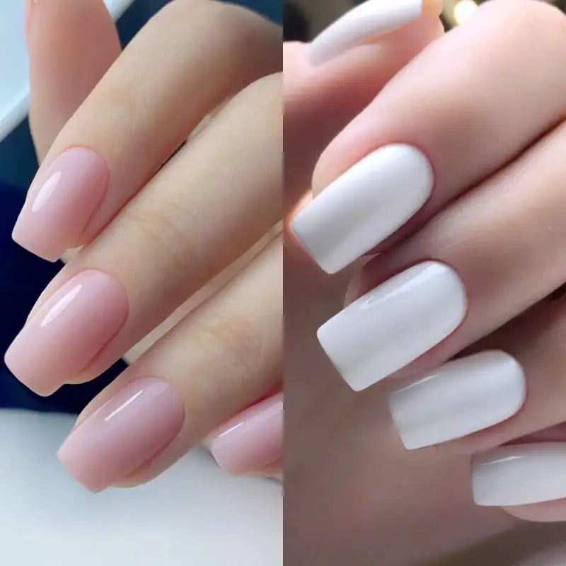 Manicured nails with pink and white polish.