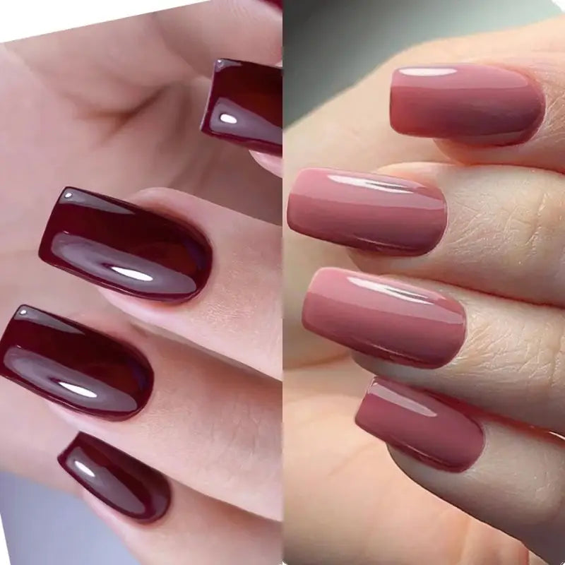 Glossy manicured nails.