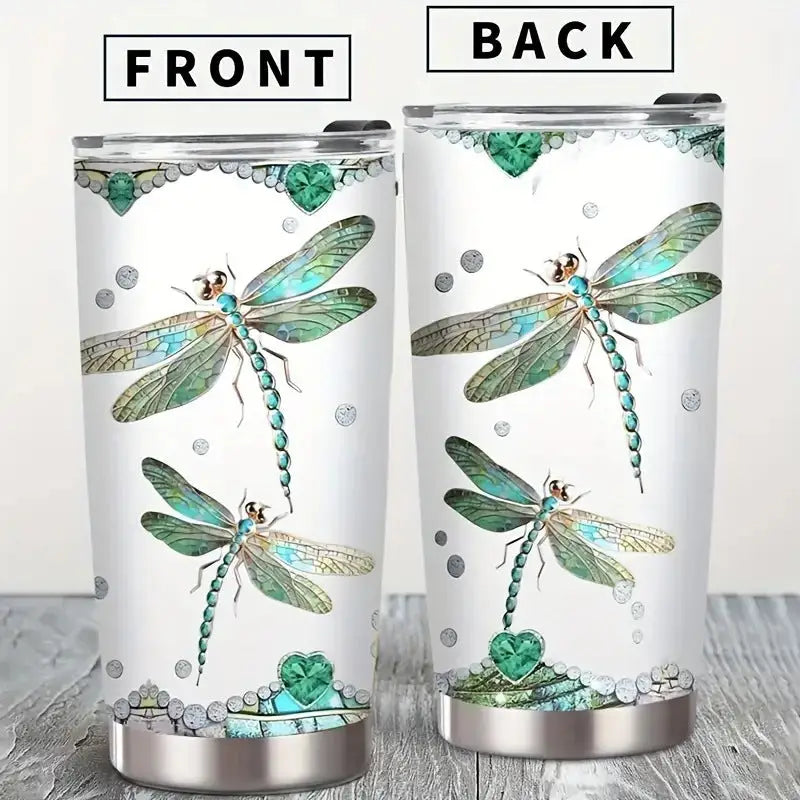 Dragonfly-themed tumbler.