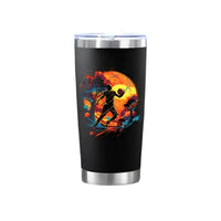 Black tumbler with basketball design.