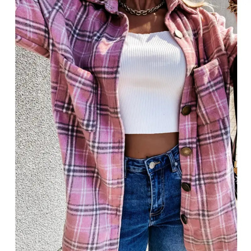 Casual Retro Plaid Shirt Jacket