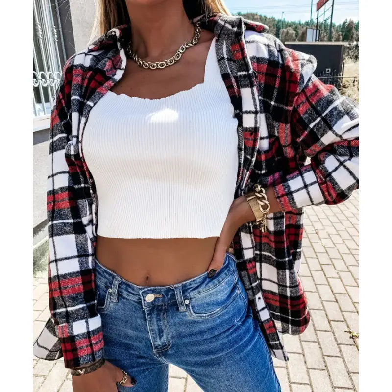 Casual Retro Plaid Shirt Jacket