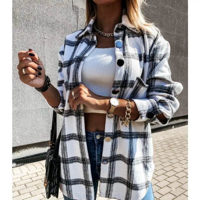 Casual Retro Plaid Shirt Jacket
