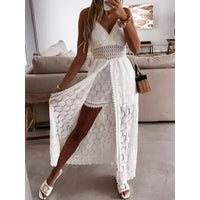 Women Floral Lace Slit Hem Cami Jumpsuit
