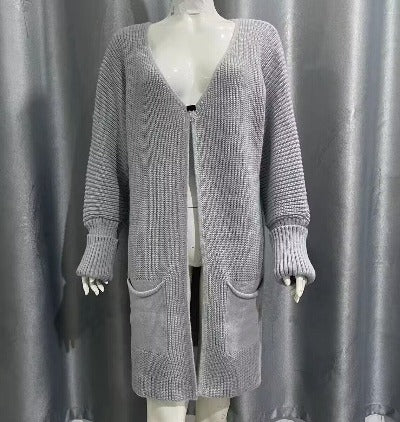 New Solid Color Loose Knitted Mid-length Open Cardigan