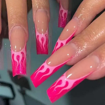 Pink flame nail art.