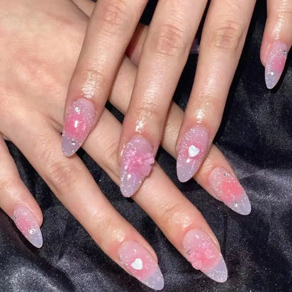 Elegant pink and white stiletto nails.