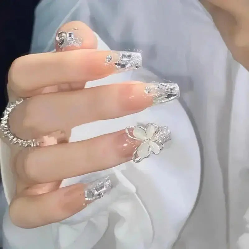Elegant silver nail art.