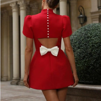 short red dress with bow