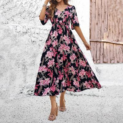  Vacation Casual Printed Large Swing Dress