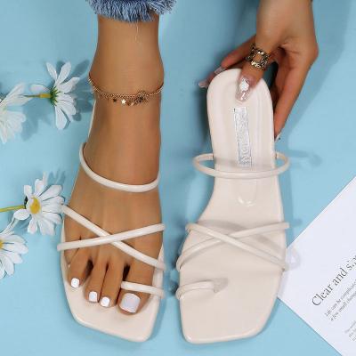 white Flat Square Toe Sandals