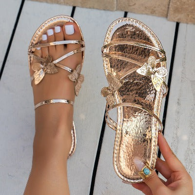 gold New Fashion Butterfly Cross-strap Sandals