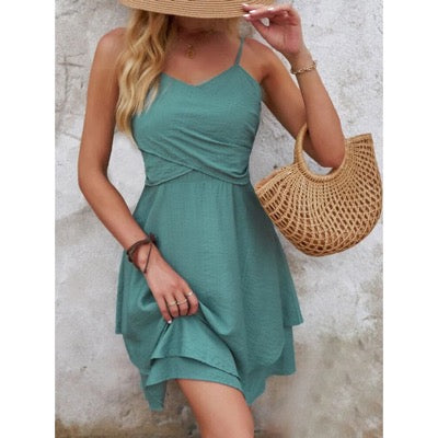 Green V-neck Strap Slim Fit Dress