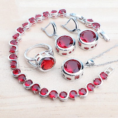 red  Sterling Silver Jewelry Set