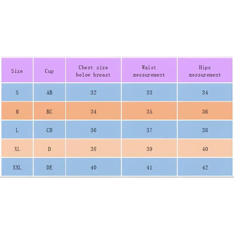 Clothing size chart.