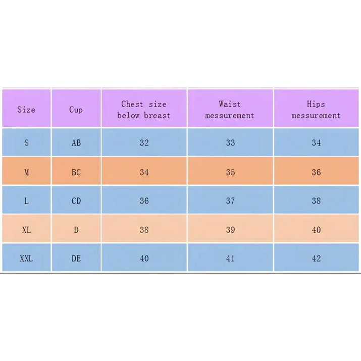 Clothing size chart.