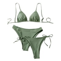 Olive green string bikini.