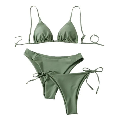 Olive green string bikini.