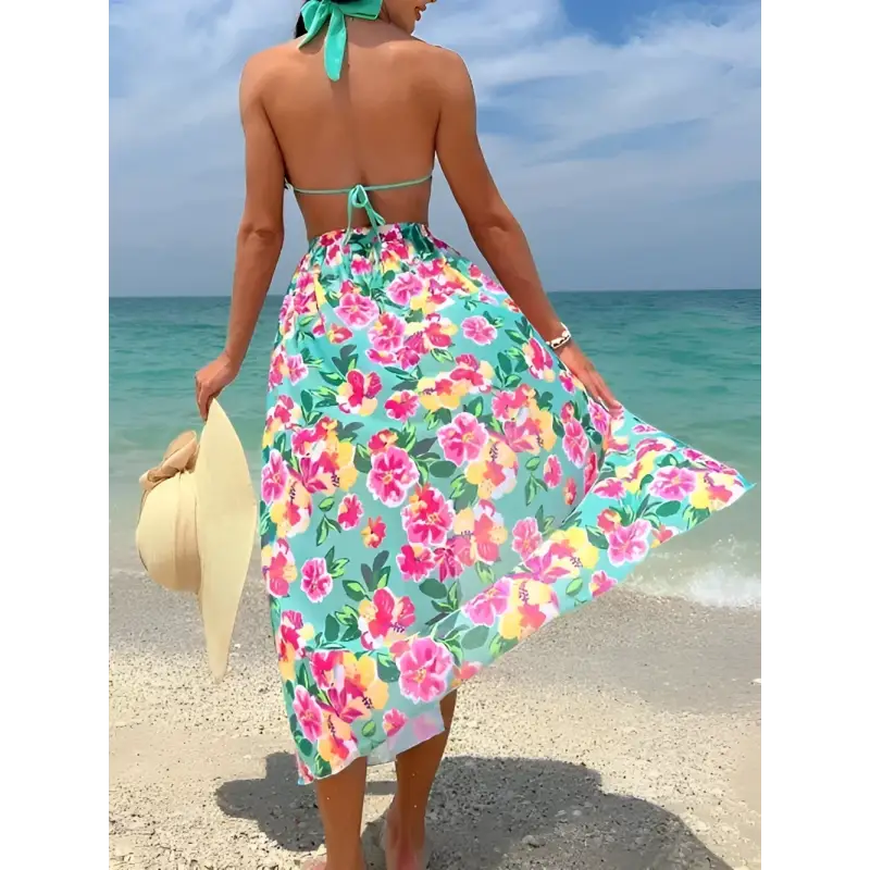 Floral print beach cover-up.