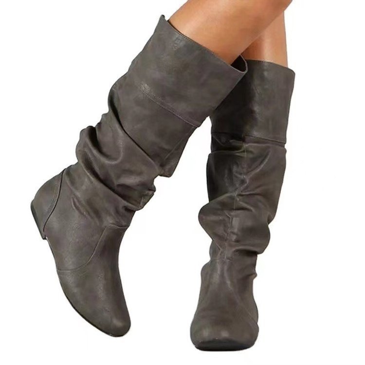 grey New Flat  Round Toe Boots