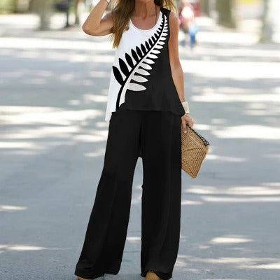 black and white 2 piece pant set