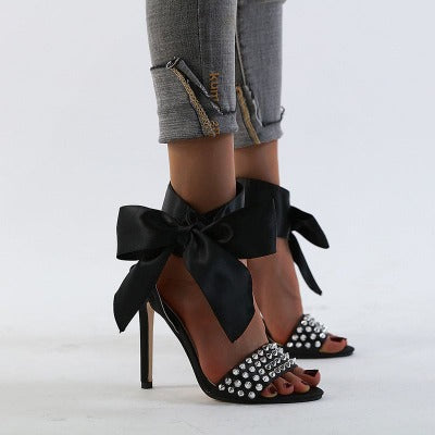 black Bow stud High Heel shoes for prom-wedding-formal events