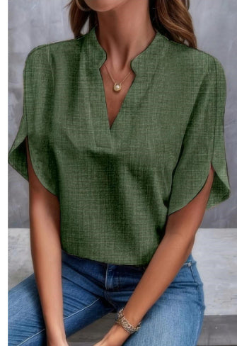 green Summer New V-neck Casual Short-sleeved Shir