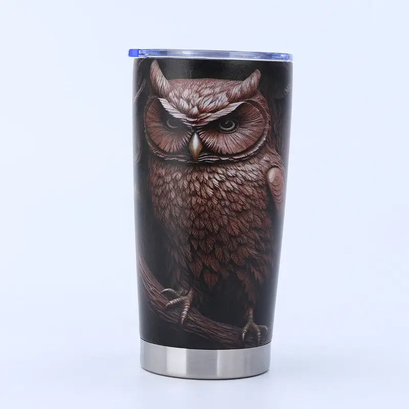 Owl-themed insulated tumbler.