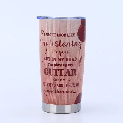 Guitar-themed insulated tumbler.