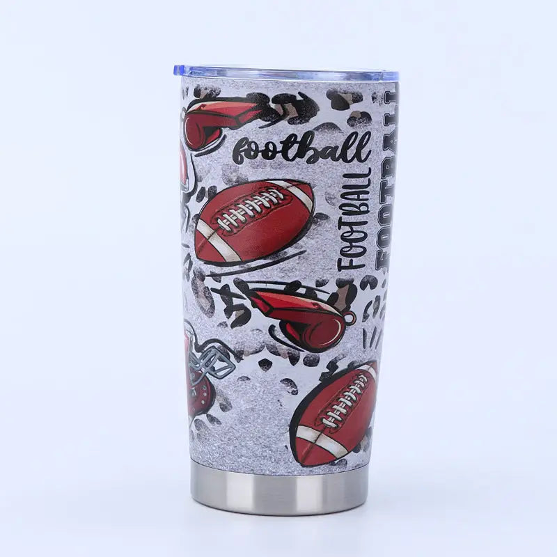 Football-themed insulated tumbler.