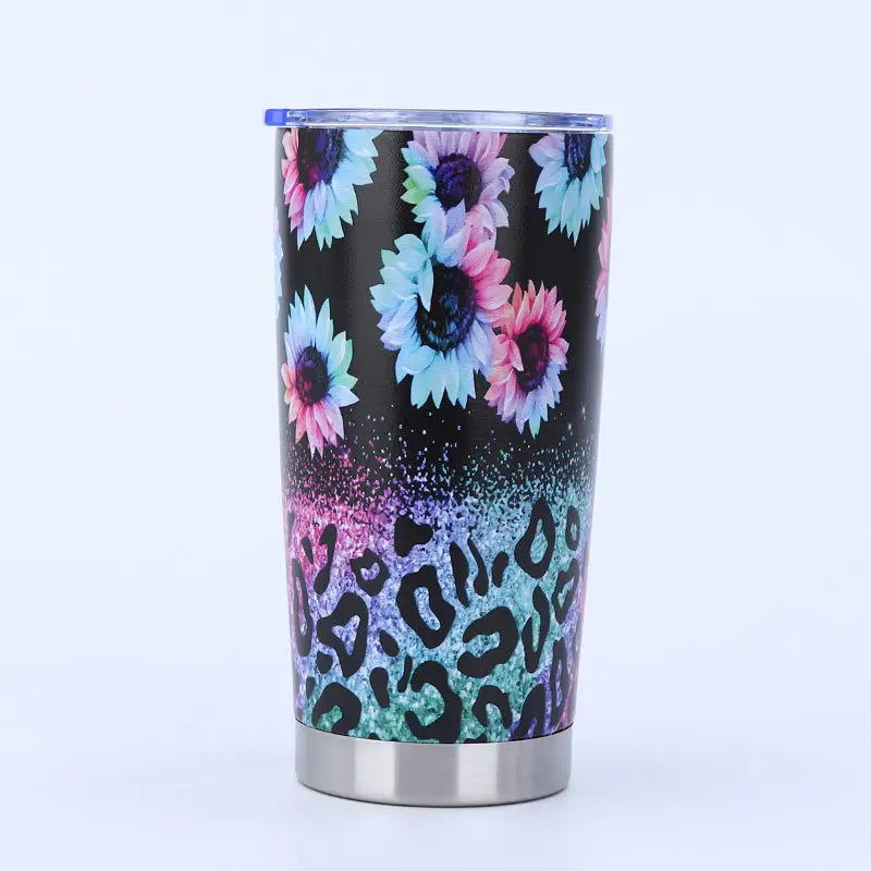 Floral and leopard print tumbler.