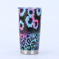 Floral and leopard print tumbler.
