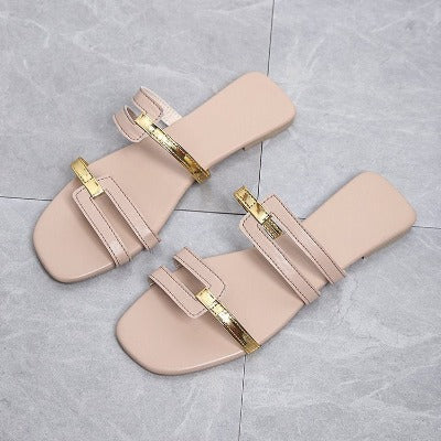 beige Fashionable Flat Bottomed Sandals