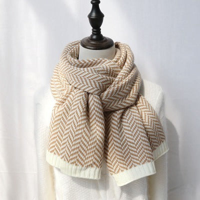 Faux Cashmere Herringbone Knit Scarf