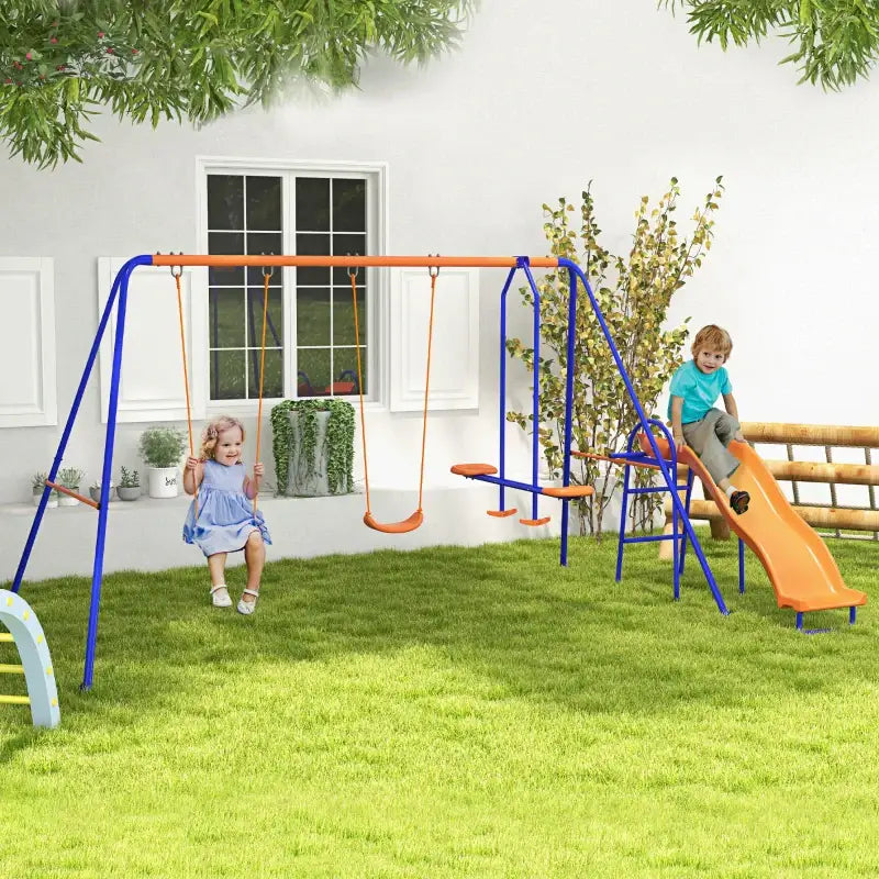 Blue and orange metal playset.