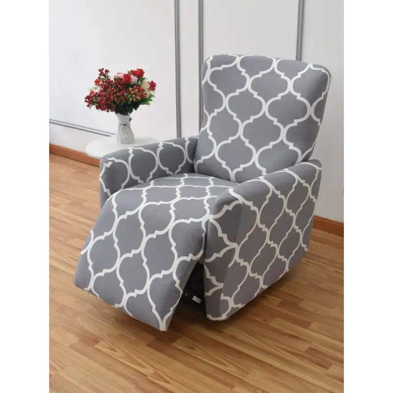 Gray and white patterned recliner cover.
