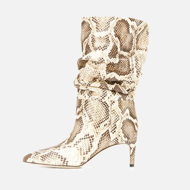 Pointed Toe Stiletto High Heel Snake Print  Boots