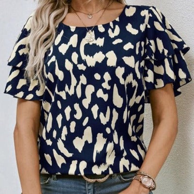 Printed Loose Casual Short Sleeve Blouse