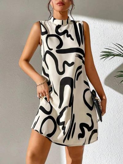 Classy Printed Stand Collar Dress