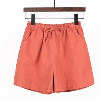 peach Cotton And Linen Shorts