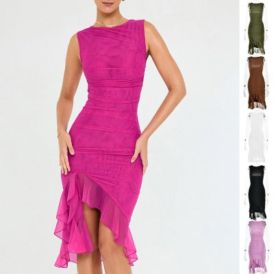 Fashion Party Dress - Stylish Mid-Length Sleeveless Design