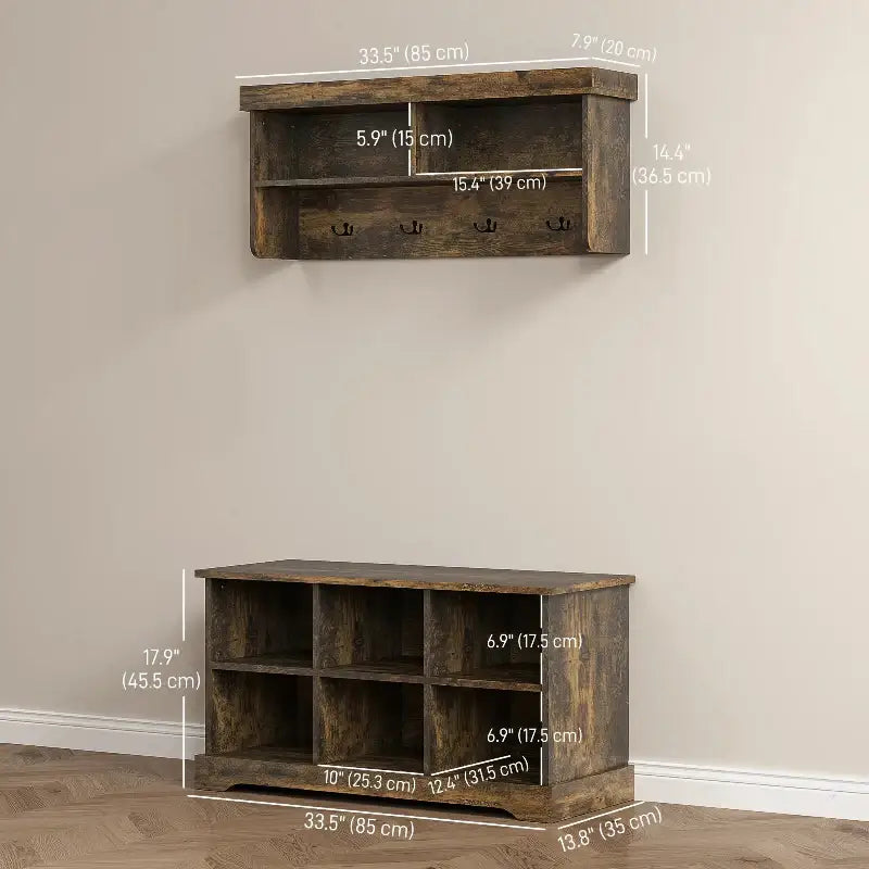 2-in-1 Hall Tree and 5-Hook Coat Rack Shoe Bench Set - sleek-selections
