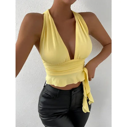 Women's  Deep V-neck Pleated Top