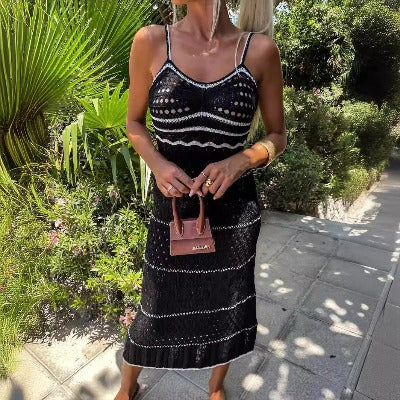 V-neck Knitted Cutout Sling Dress