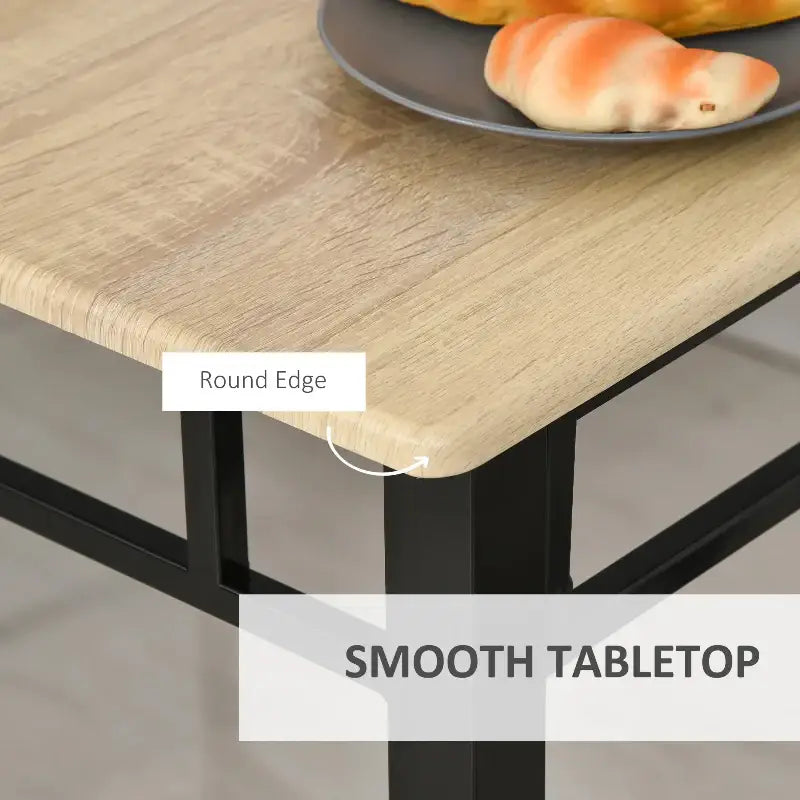 Wooden tabletop with rounded edges.