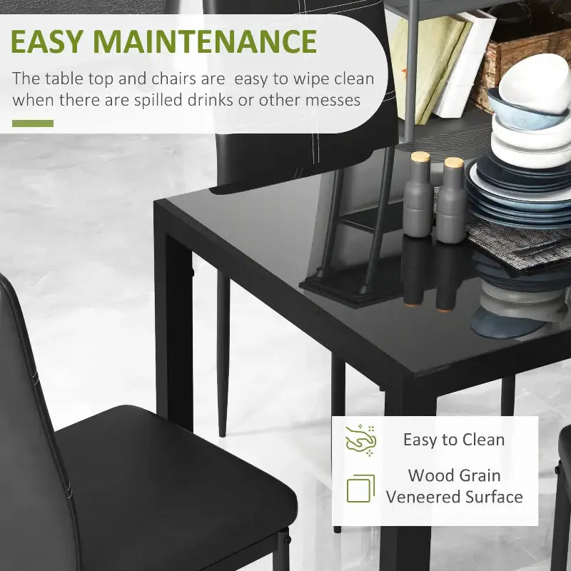 Black dining table and chairs.
