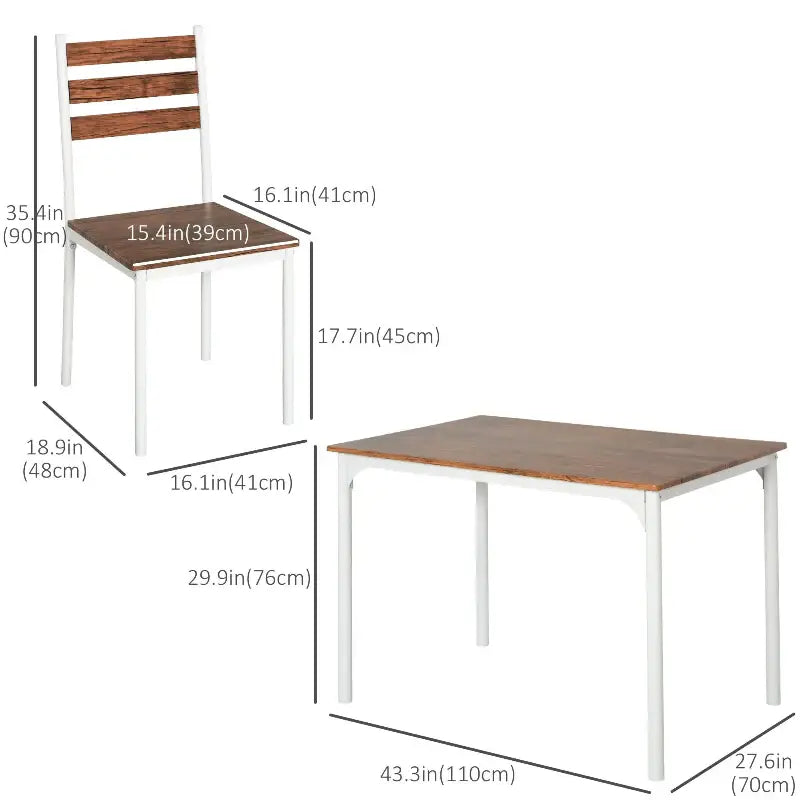 Dining table and chair with dimensions.